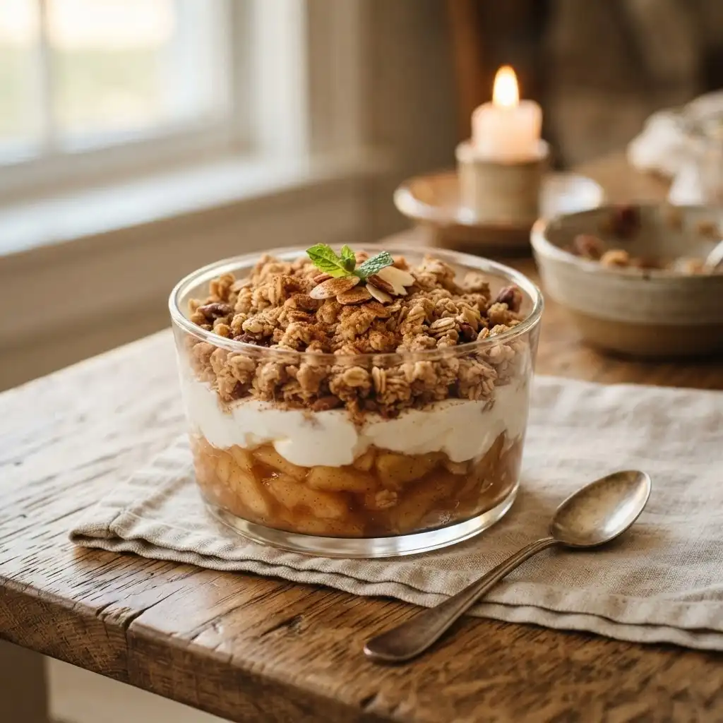 Apfel-Crumble im Glas