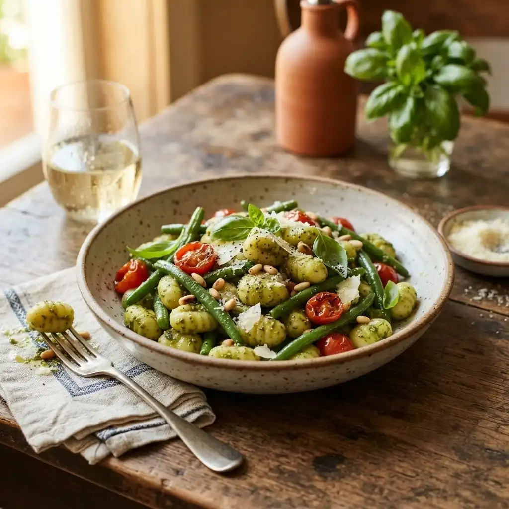 Pesto-Gnocchi mit grünen Bohnen