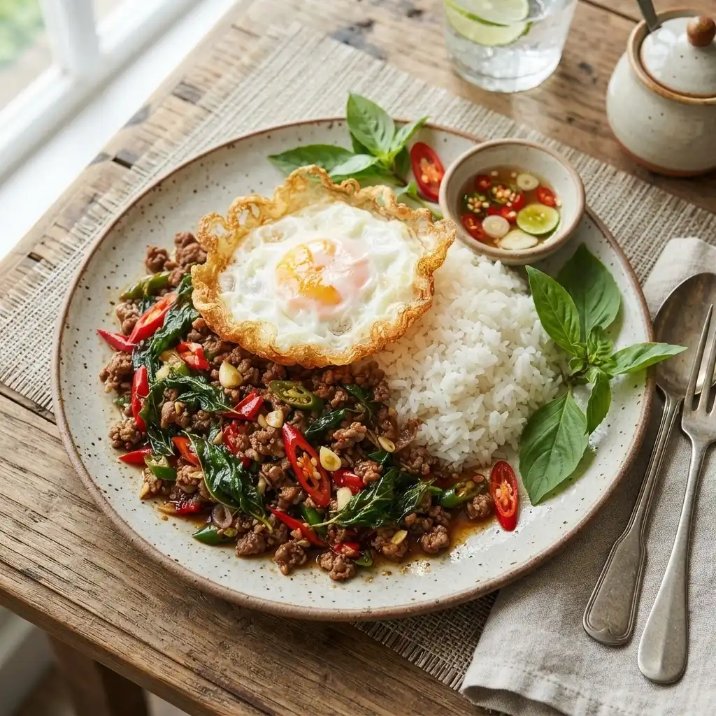 Thai-Basilikum-Hackfleisch mit Spiegelei