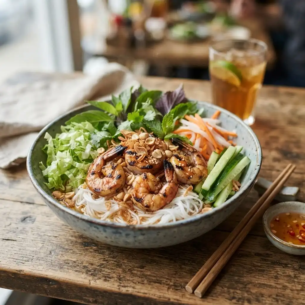 Vietnamesische Reisnudel-Bowl mit Garnelen