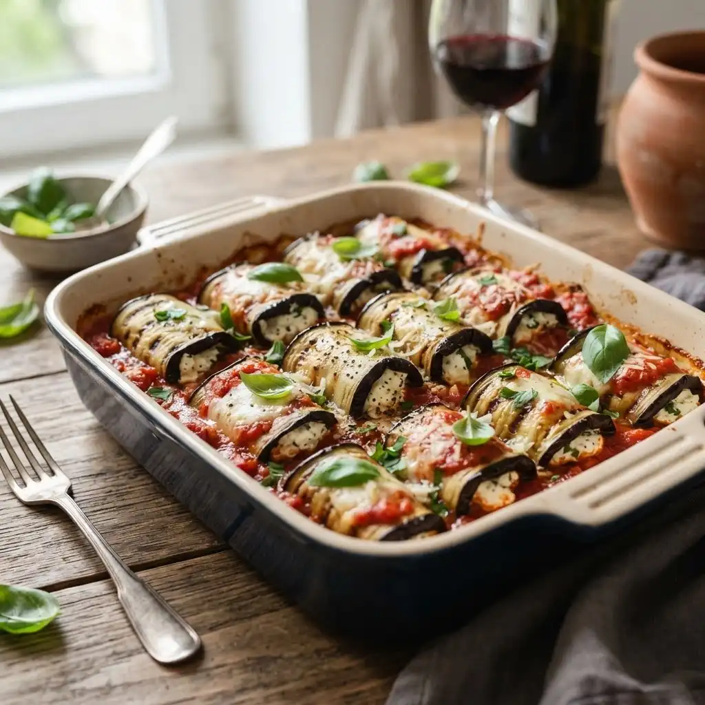 Auberginenröllchen mit Ricotta