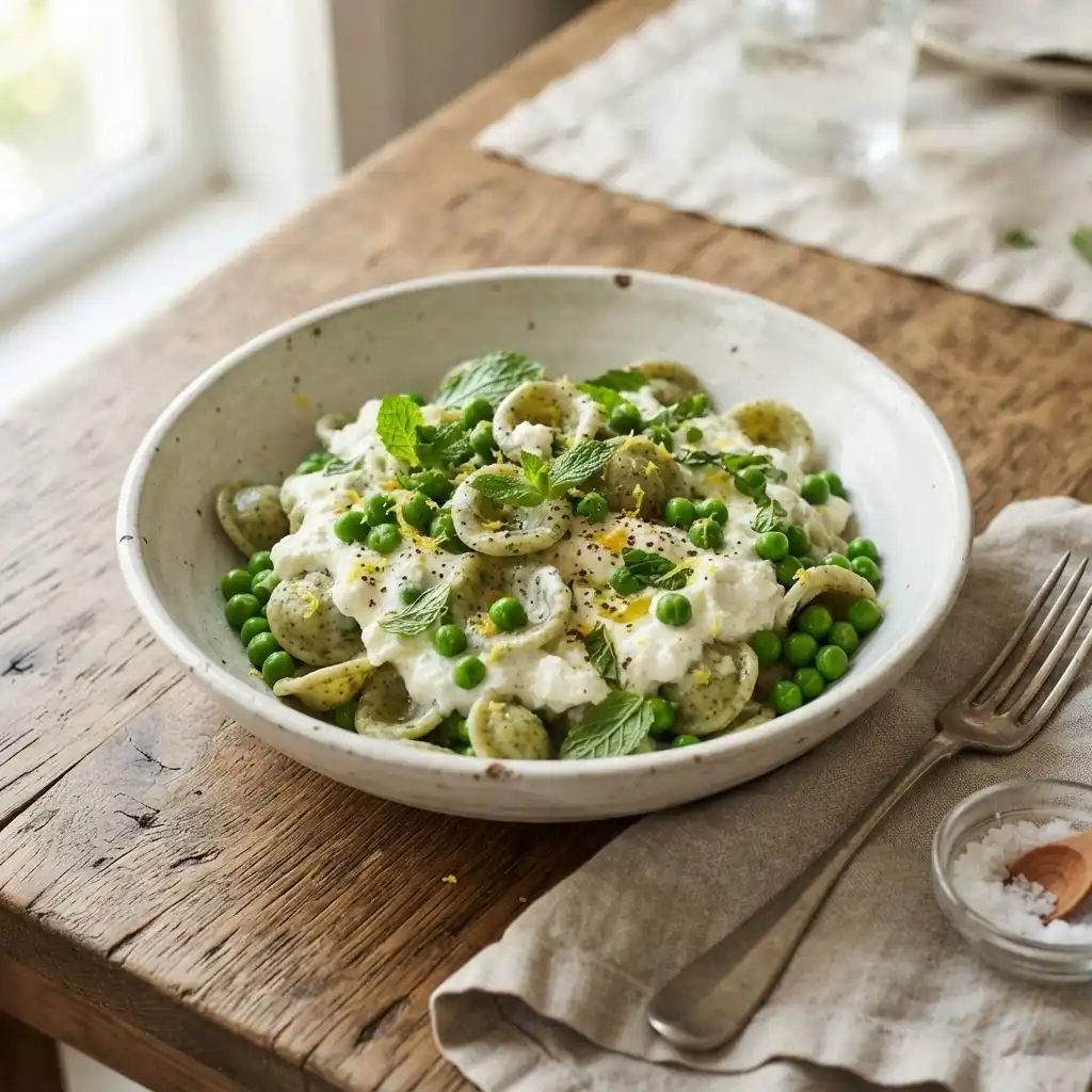 Erbsenpasta mit Ricotta