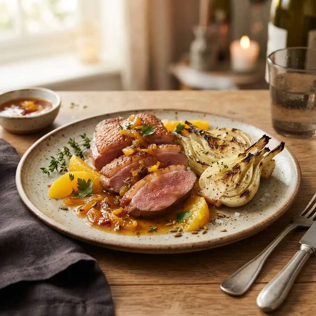 Orangen-Ente mit Fenchel