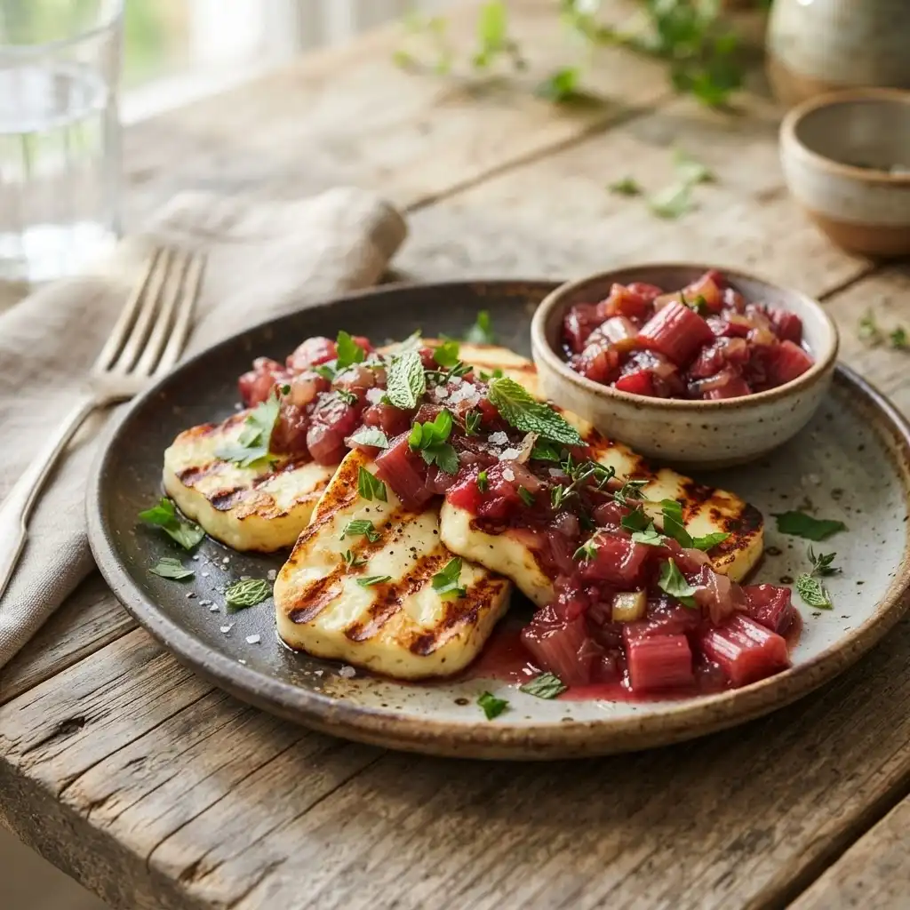 Rhabarber-Chutney mit Halloumi