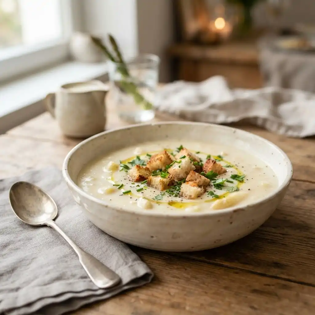 Spargelcremesuppe mit Croutons